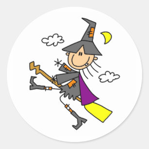 Halloween Witch in Broom Ronde Sticker