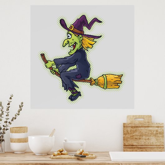 Halloween Witch in een kamer Poster (Keuken)