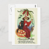 Halloween Witch in Red Cape Briefkaart (Voorkant / Achterkant)