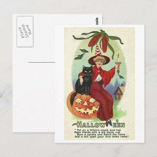 Halloween Witch in Red Cape Briefkaart (Voorkant / Achterkant)