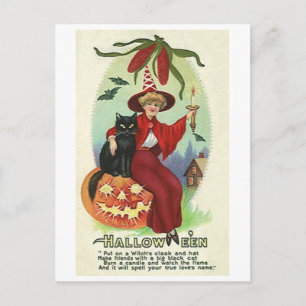 Halloween Witch in Red Cape Briefkaart