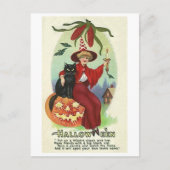 Halloween Witch in Red Cape Briefkaart (Voorkant)