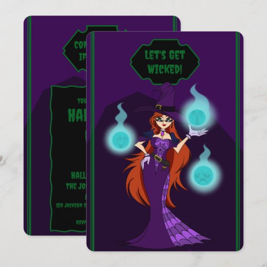 Halloween Witch Invitation Card Save The Date (Voorkant / Achterkant)