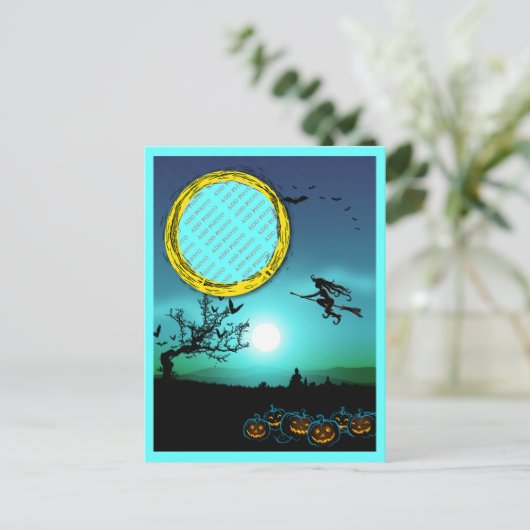 Halloween Witch, Jack o' Lantern, Foto Lijst Briefkaart (Staand voorkant)