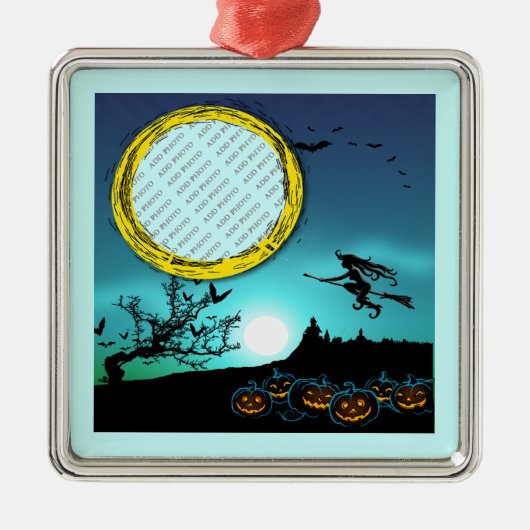 Halloween Witch, Jack o' Lantern, Foto Lijst Metalen Ornament (Voorkant)