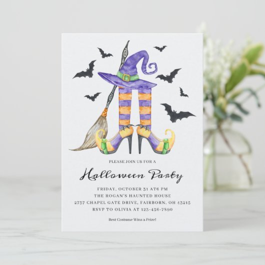 Halloween Witch Legs en Pet Party Kaart (Staand voorkant)