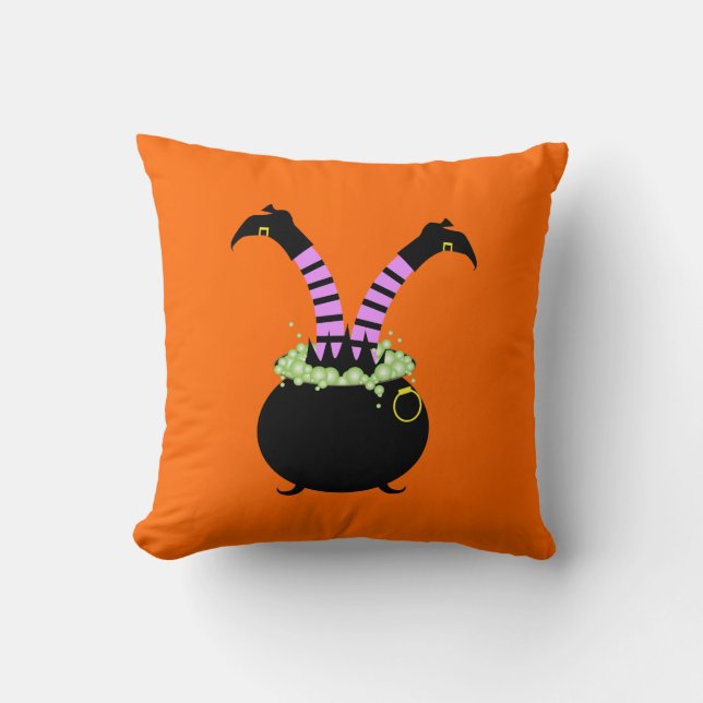 Halloween Witch Legs in Black Pot Kussen (Voorkant)