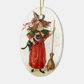  halloween witch meisje met zwarte kat keramisch ornament (Links)