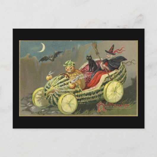 Halloween Witch Melon Race Car Vintage Briefkaart (Voorkant)