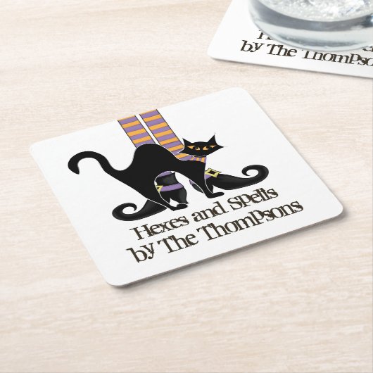 Halloween Witch met Black Cat Cute Whimsical Kartonnen Onderzetters (Schuin)