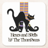 Halloween Witch met Black Cat Cute Whimsical Kartonnen Onderzetters (Voorkant)