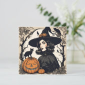   Halloween Witch met Black Cats Kaart (Staand voorkant)