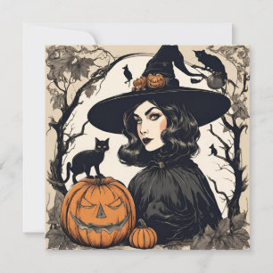 Halloween Witch met Black Cats Kaart