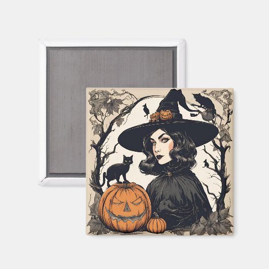   Halloween Witch met Black Cats Magneet (Voorkant / Achterkant)