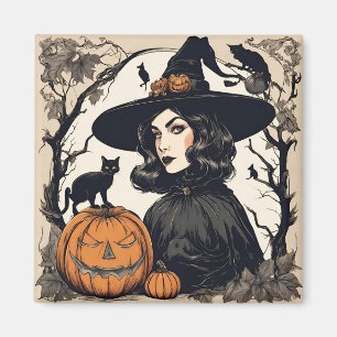 Halloween Witch met Black Cats Magneet
