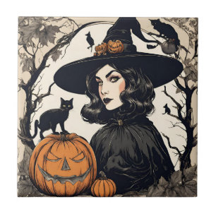 Halloween Witch met Black Cats Tegeltje