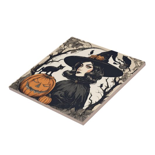   Halloween Witch met Black Cats Tegeltje (Zijkant)