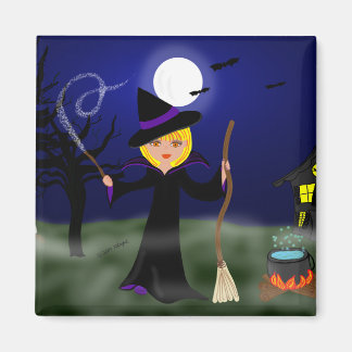 Halloween Witch met Cauldron Magneet