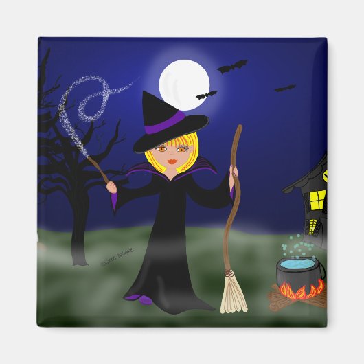 Halloween Witch met Cauldron Magneet (Voorkant)
