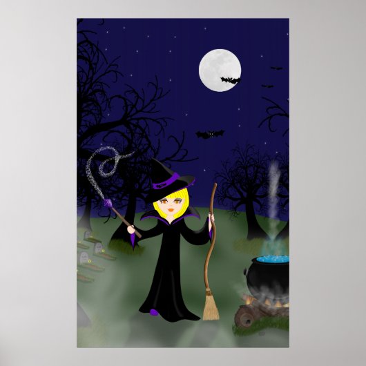 Halloween Witch met Cauldron Print (Voorkant)