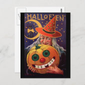Halloween Witch met Funny Pumpkin Briefkaart (Voorkant / Achterkant)