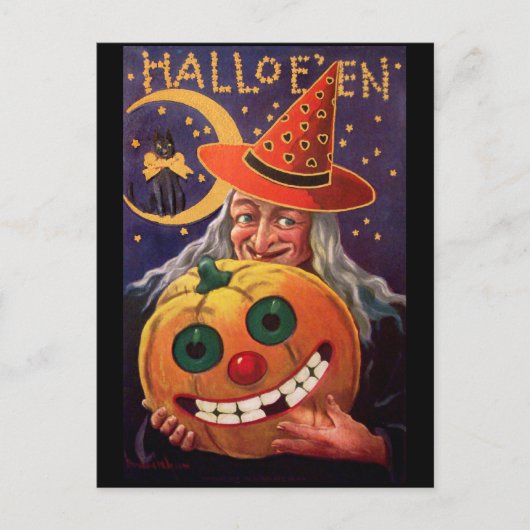 Halloween Witch met Funny Pumpkin Briefkaart (Voorkant)