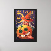 Halloween Witch met Funny Pumpkin Canvas Afdruk (Voorkant)
