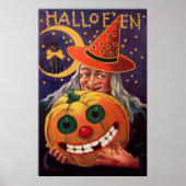 Halloween Witch met Funny Pumpkin Poster (Voorkant)