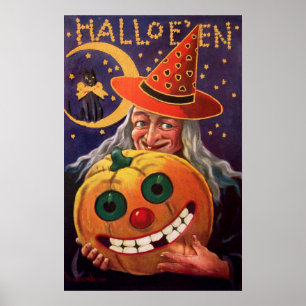 Halloween Witch met Funny Pumpkin Poster