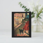 Halloween Witch met kat Briefkaart (Staand voorkant)