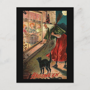 Halloween Witch met kat Briefkaart