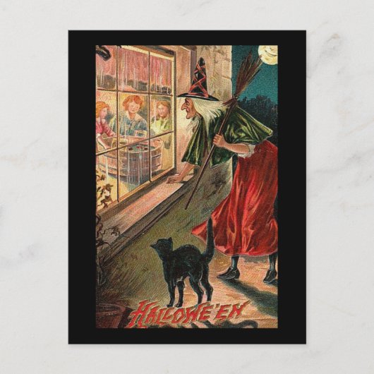 Halloween Witch met kat Briefkaart (Voorkant)