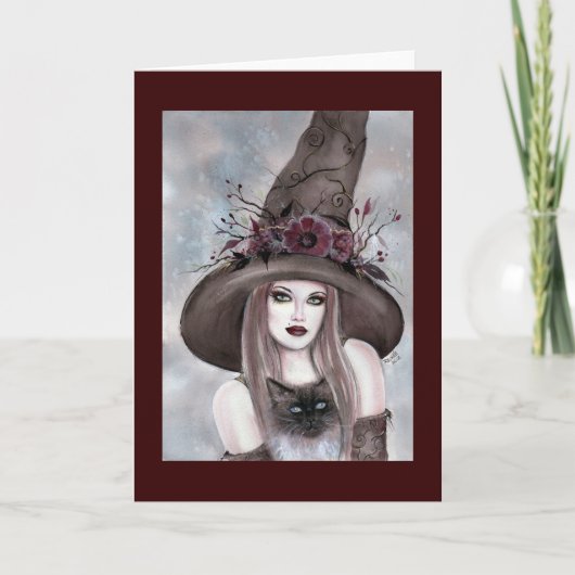 Halloween Witch met kat kaart van Renee Lavoie (Voorkant)