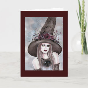 Halloween Witch met kat kaart van Renee Lavoie