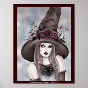 Halloween Witch met kat poster van Renee Lavoie