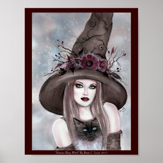 Halloween Witch met kat poster van Renee Lavoie (Voorkant)
