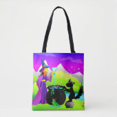 Halloween Witch met Magische Potie en Zwarte Kat Tote Bag (Voorkant)