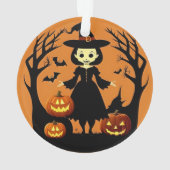 Halloween Witch met pompoenen in spookachtige sett Ornament (achterkant)
