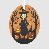 Halloween Witch met pompoenen in spookachtige sett Ornament (voorkant)