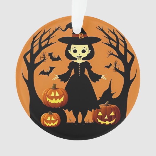 Halloween Witch met pompoenen in spookachtige sett Ornament (voorkant)