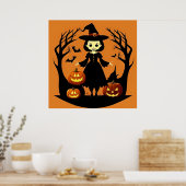 Halloween Witch met pompoenen in spookachtige sett Poster (Keuken)