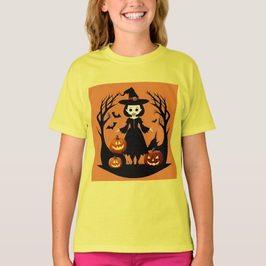 Halloween Witch met pompoenen in spookachtige sett T-shirt (Voorkant)