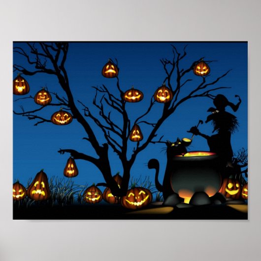 Halloween Witch met pompoenen Poster (Voorkant)