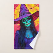 Halloween Witch met Skull Face Design Bad Handdoek (Handdoek)