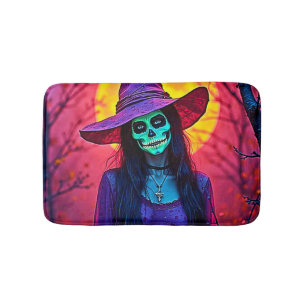 Halloween Witch met Skull Face Design Badmat