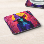 Halloween Witch met Skull Face Design Bier Onderzetter (Linkerzijde)