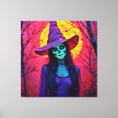 Halloween Witch met Skull Face Design Canvas Afdruk (Voorkant)