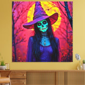 Halloween Witch met Skull Face Design Canvas Afdruk (Insitu (Woonkamer))