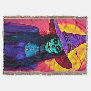 Halloween Witch met Skull Face Design Deken