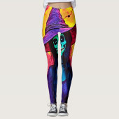Halloween Witch met Skull Face Design Leggings (Voorkant)